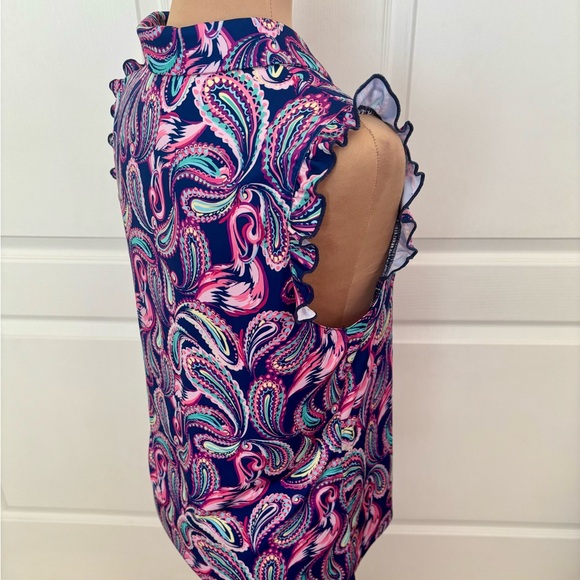 18 Birdies Sleeveless Zip Polo Top | Vibrant Paisley Print | EUC Size M - Picture 7 of 11